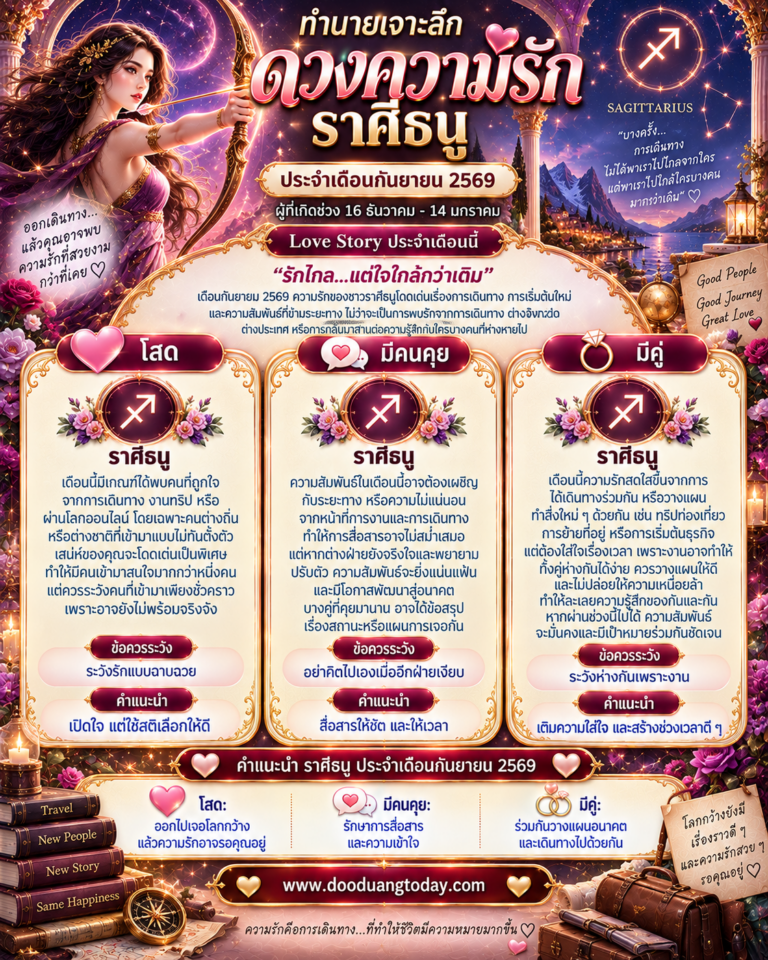 ดวงความรักราศีธนู เดือนกันยายน 2569